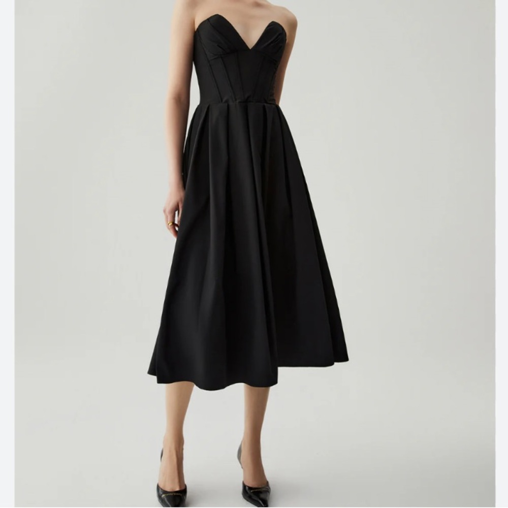 Commense Black Strapless Midi Dress
